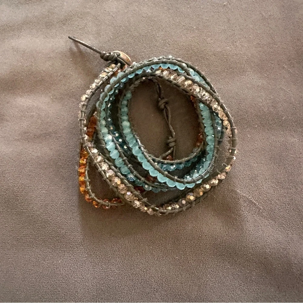 Elegant Multi-Color Blue Orange Beaded Wrap Bracelet Festival Concert Boho Beach